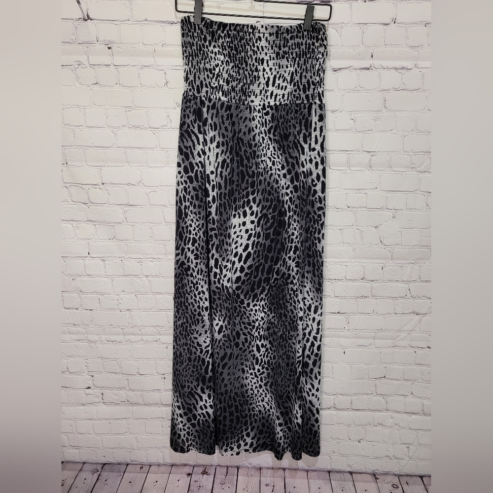 The Arte Women's Strapless Long Maxi Dress Cheetah Print Gray and Black Size L‎